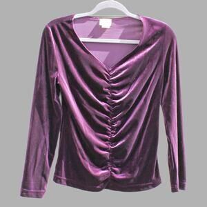 Neiman Marcus Women's Vintage Velvet Ruched Top Blouse Purple